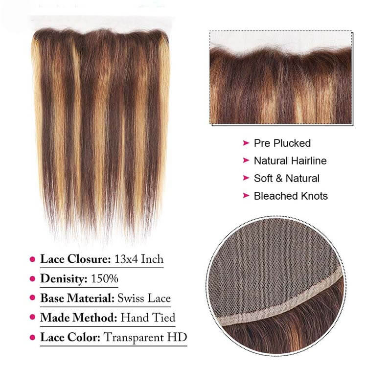 P4/27 Highlights Bundles With Frontal 12A Brazilian Straight Virgin Human Hair