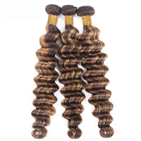 Bleached Knots Brown Highlighted Bundles With Closure Loose Deep Wave 12A Virgin Hair