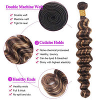 Bleached Knots Brown Highlighted Bundles With Closure Loose Deep Wave 12A Virgin Hair