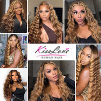 Bleached Knots Brown Highlighted Bundles With Closure Loose Deep Wave 12A Virgin Hair