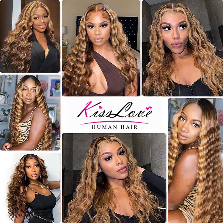 Bleached Knots Brown Highlighted Bundles With Closure Loose Deep Wave 12A Virgin Hair