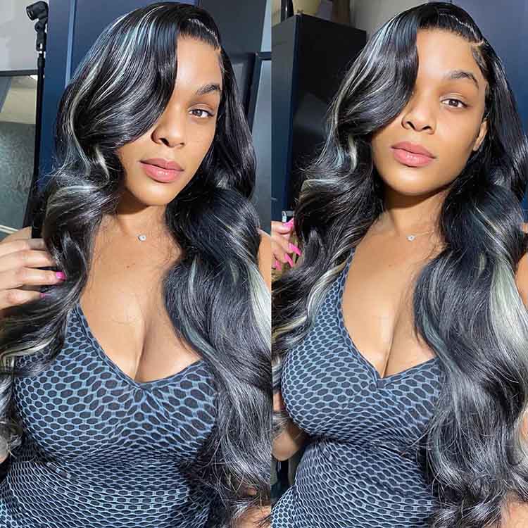 Platinum Highlights Mixed Color 3D Body Wave 13x4 Lace Frontal Human Hair Wigs