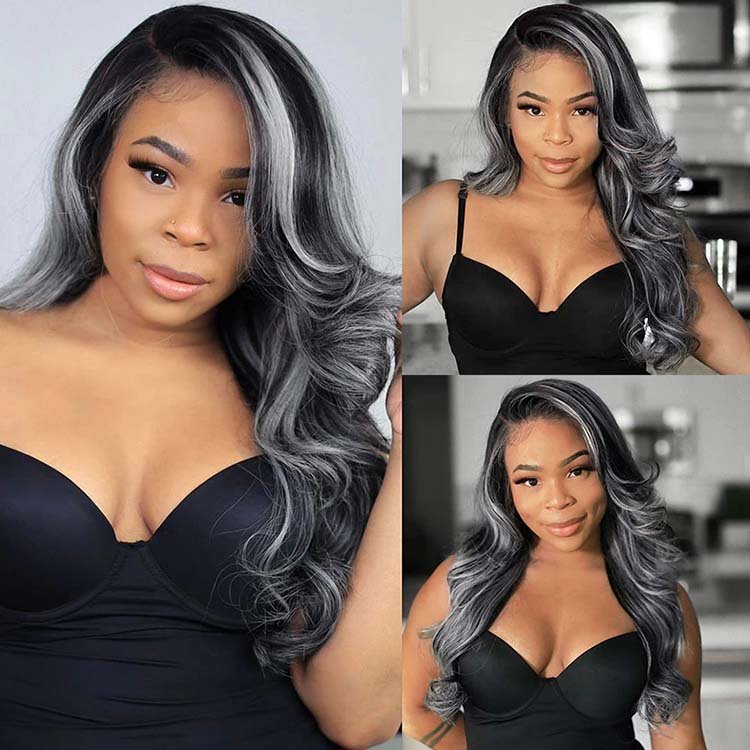 Platinum Highlights Mixed Color 3D Body Wave 13x4 Lace Frontal Human Hair Wigs
