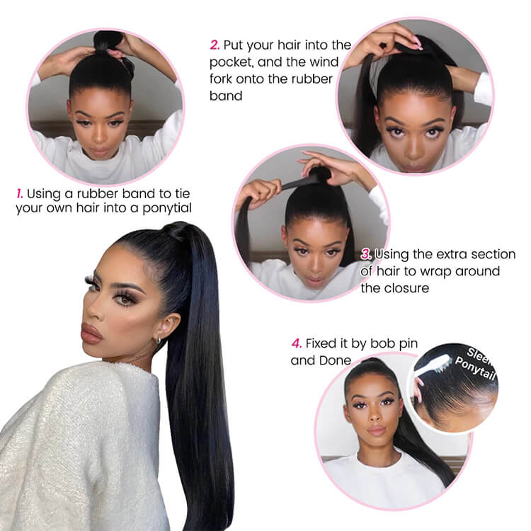 Ponytail Human Hair Extensions Silky Straight Hair Extension For Women