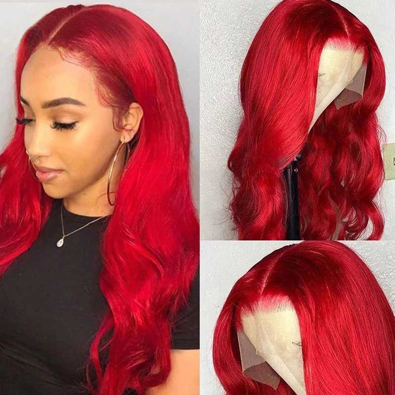 Red Wig Dyed From 613 Blonde Hair 13x4 HD Lace Front Human Hair Wigs 180% Density