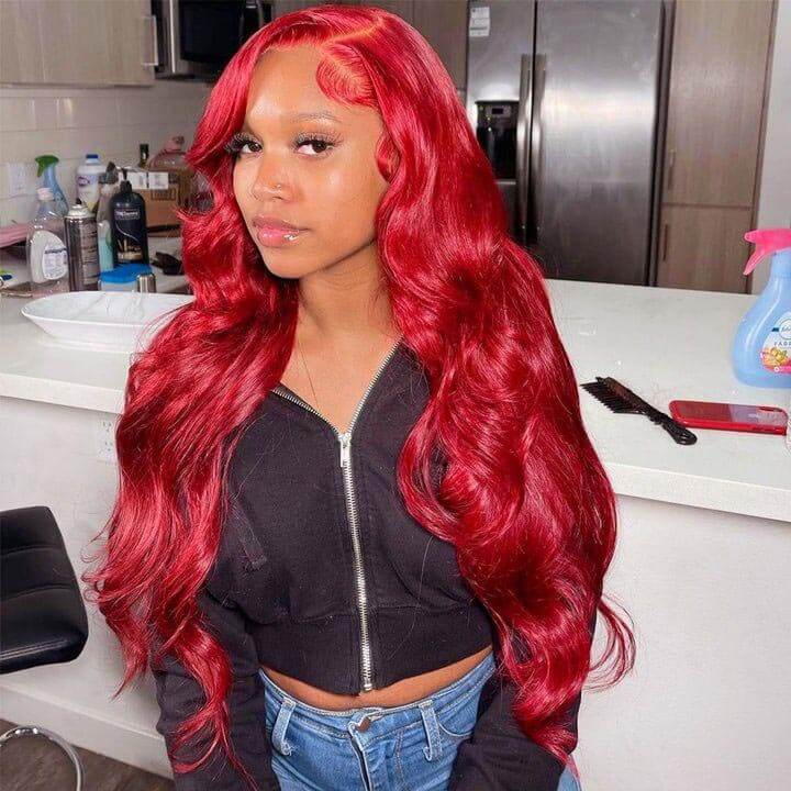 Red Wig Dyed From 613 Blonde Hair 13x4 HD Lace Front Human Hair Wigs 180% Density