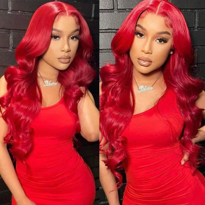 Red Wig Dyed From 613 Blonde Hair 13x4 HD Lace Front Human Hair Wigs 180% Density