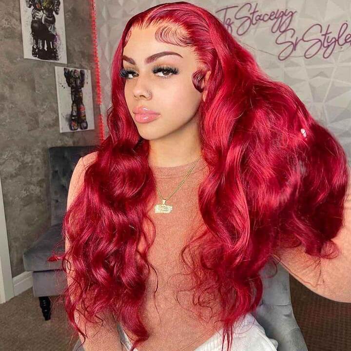 Red Wig Dyed From 613 Blonde Hair 13x4 HD Lace Front Human Hair Wigs 180% Density