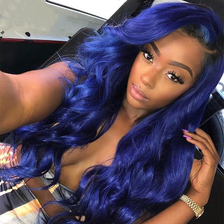 Blue Wig Dyed From 613 Blonde 3D Body Wave 13x4 HD Lace Front Human Hair Wigs