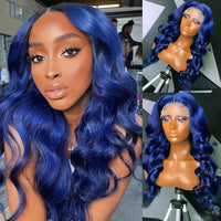 Blue Wig Dyed From 613 Blonde 3D Body Wave 13x4 HD Lace Front Human Hair Wigs