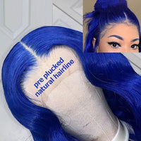Blue Wig Dyed From 613 Blonde 3D Body Wave 13x4 HD Lace Front Human Hair Wigs