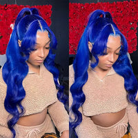 Blue Wig Dyed From 613 Blonde 3D Body Wave 13x4 HD Lace Front Human Hair Wigs
