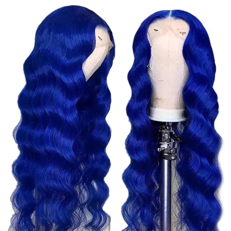 Blue Wig Dyed From 613 Blonde 3D Body Wave 13x4 HD Lace Front Human Hair Wigs