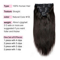 Straight Clip In Human Hair Extensions Full Head 120g/set Clip on Hair Extension for Women