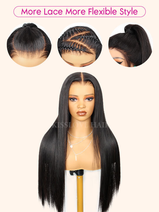 Kisslove Beginner Friendly Snug Fit 360 Lace Frontal Wig Bone Straight Hair Wigs With Invisi-Drawstring