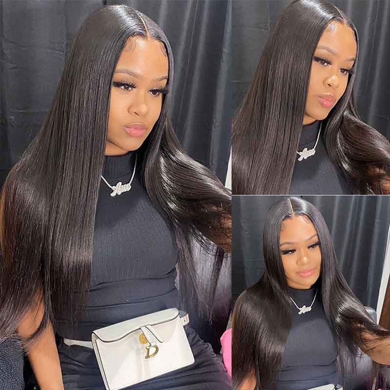 4*4 Transparent Lace Closure Wig Glueless Brazilian Straight Virgin Human Hair Wigs