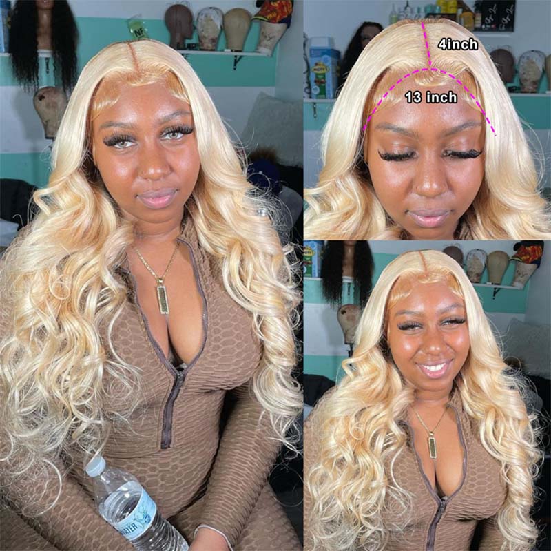 613 Honey Blonde Hair 13x4 HD Lace Front Human Hair Wigs 3D Body Wave