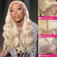 613 Honey Blonde Hair 13x4 HD Lace Front Human Hair Wigs 3D Body Wave