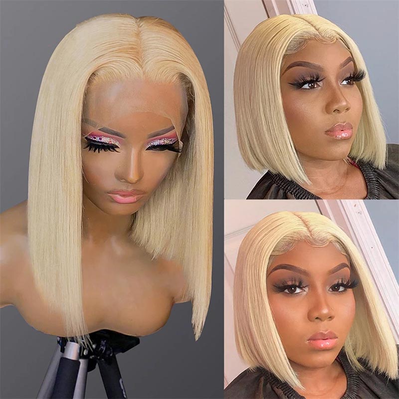 613 Honey Blonde Bob Wig 13x4 HD Transparent Lace Front Human Hair Wigs