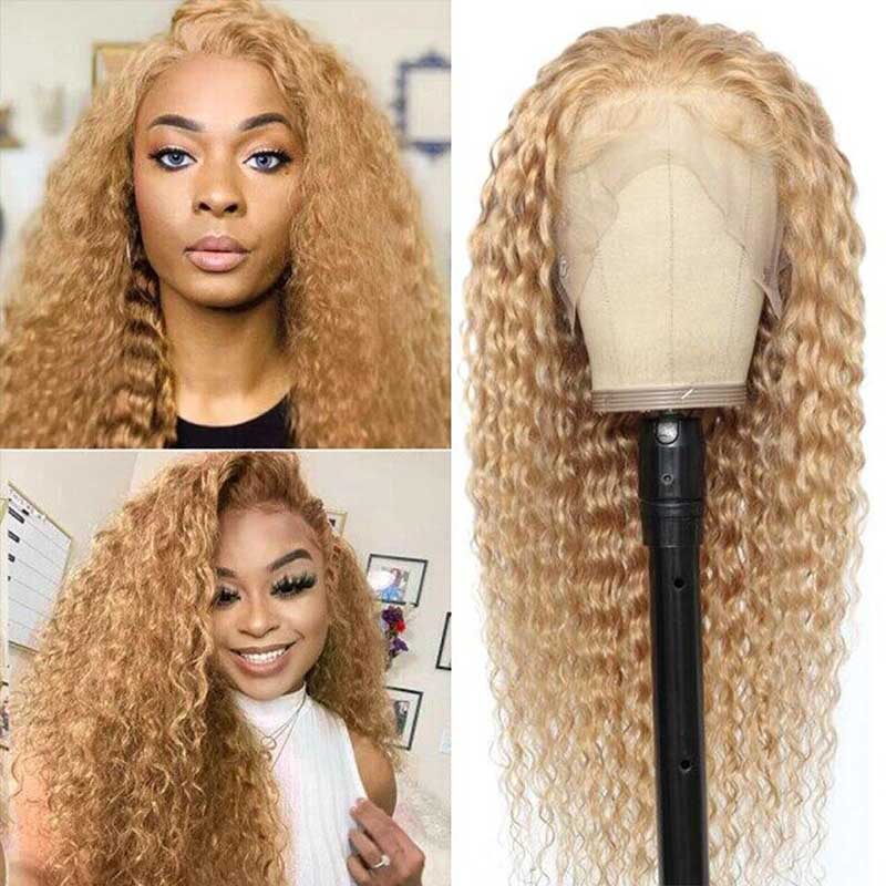 Honey Brown Curly Hair Wig Deep Wave 13x4 Lace Front Human Hair Wigs