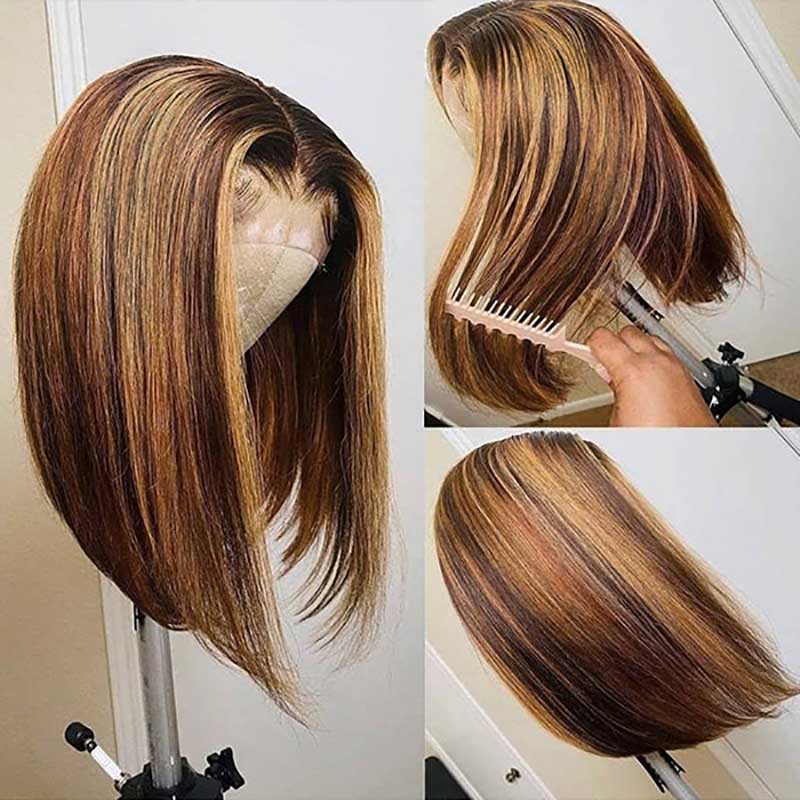 Highlight Bob Wig 13x4 Transparent Lace Front Human Hair Wigs Straight Hair