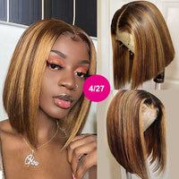 Highlight Bob Wig 13x4 Transparent Lace Front Human Hair Wigs Straight Hair