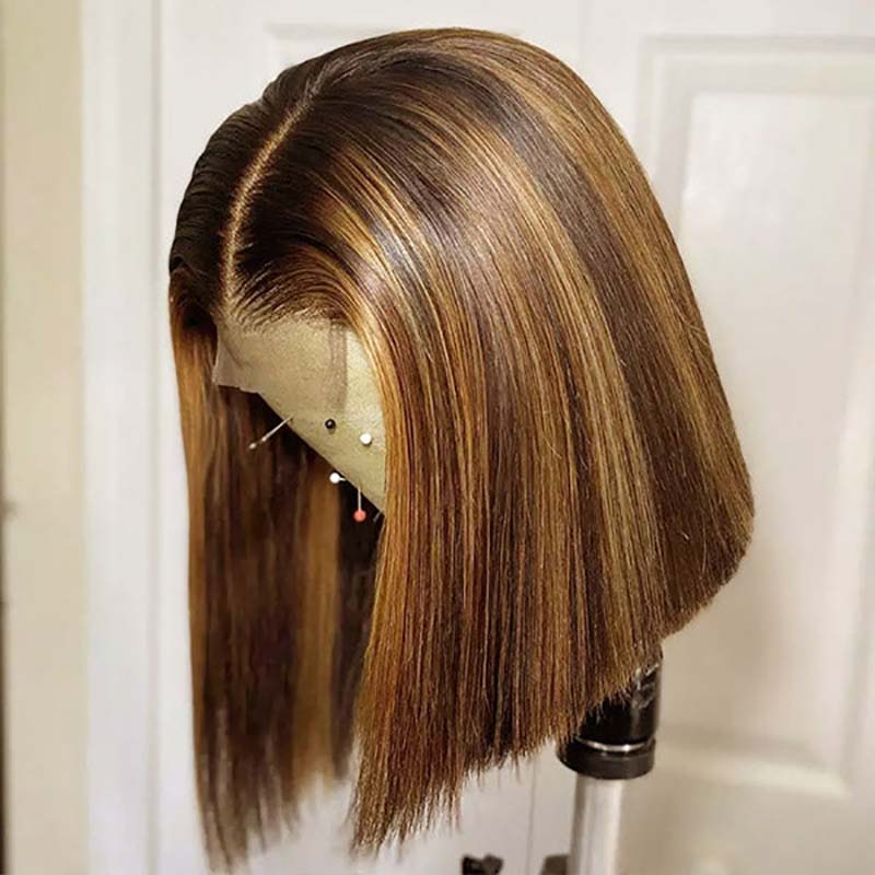Highlight Bob Wig 13x4 Transparent Lace Front Human Hair Wigs Straight Hair