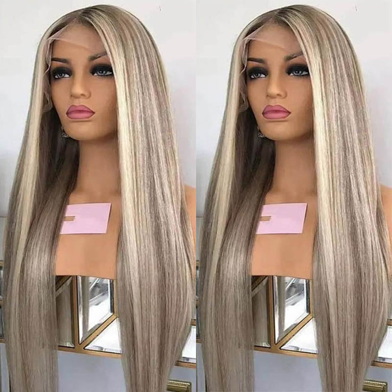 Barbie Blonde Wig With Brown Highlights Straight Hair & Body Wave 13x4 Lace Frontal Wigs
