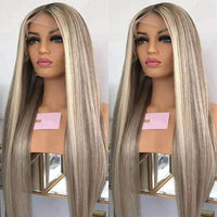 Barbie Blonde Wig With Brown Highlights Straight Hair & Body Wave 13x4 Lace Frontal Wigs