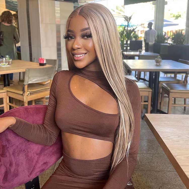 Barbie Blonde Wig With Brown Highlights Straight Hair & Body Wave 13x4 Lace Frontal Wigs