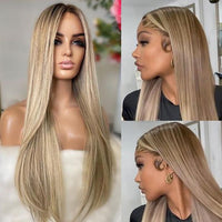 Barbie Blonde Wig With Brown Highlights Straight Hair & Body Wave 13x4 Lace Frontal Wigs