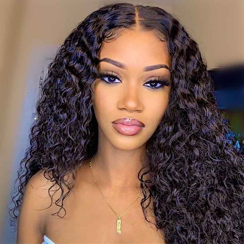 Double Drawn 6*6 Lace Closure Wig Glueless Deep Wave 14A Brazilian Virgin Human Hair Wigs