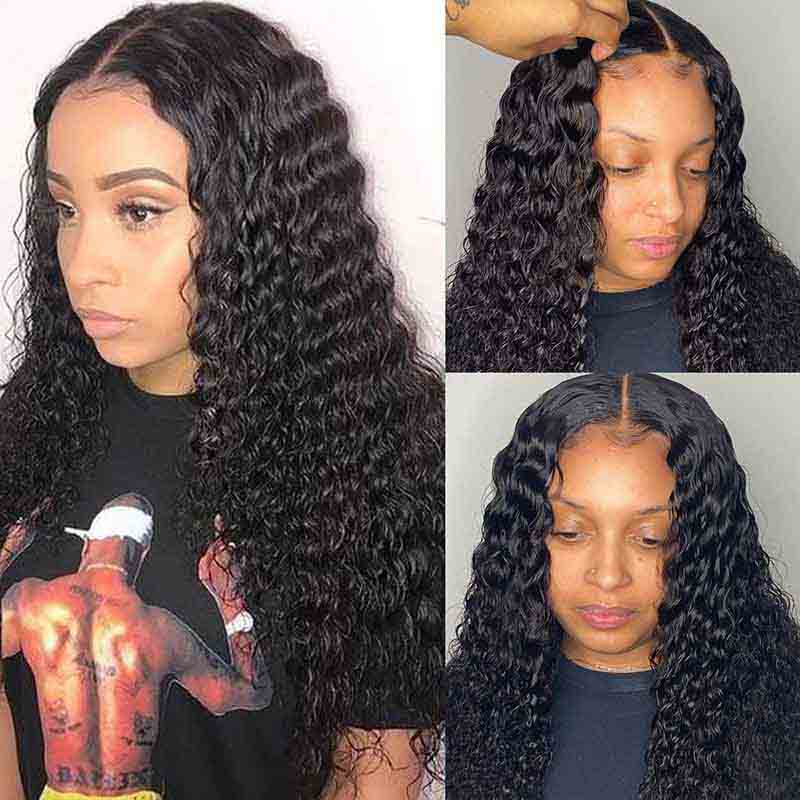Double Drawn 6*6 Lace Closure Wig Glueless Deep Wave 14A Brazilian Virgin Human Hair Wigs