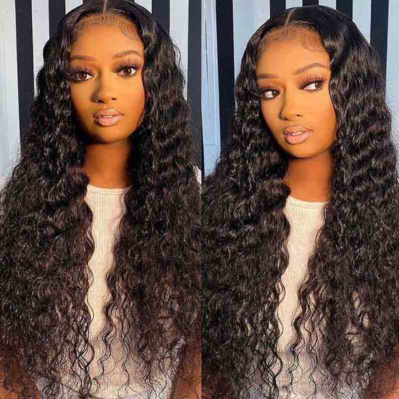 Double Drawn 6*6 Lace Closure Wig Glueless Deep Wave 14A Brazilian Virgin Human Hair Wigs