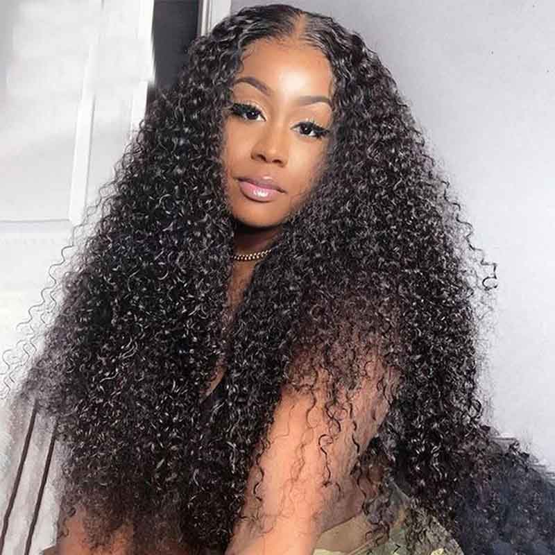 Double Drawn Kinky Curly Glueless 5x5 HD Lace Closure Wig Brazilian Human Hair Wigs