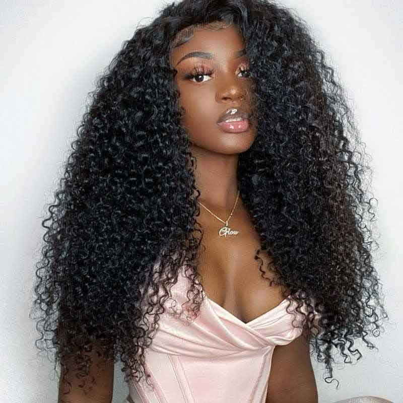 Double Drawn Kinky Curly Glueless 5x5 HD Lace Closure Wig Brazilian Human Hair Wigs