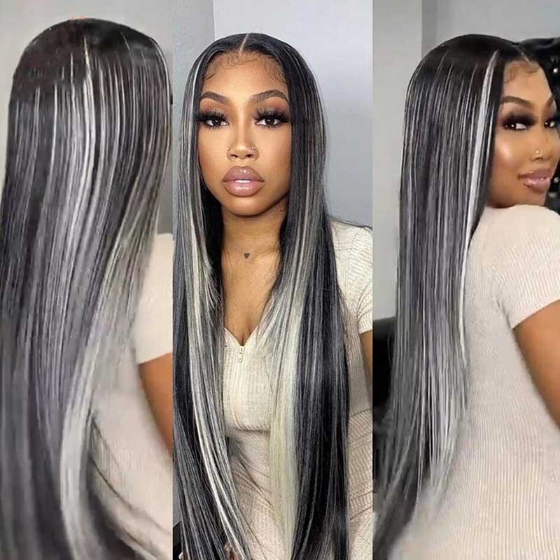 Platinum Blonde Highlights Straight Hair Piano Color 13x4 Transparent HD Lace Front Human Hair Wigs
