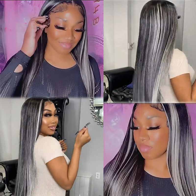 Platinum Blonde Highlights Straight Hair Piano Color 13x4 Transparent HD Lace Front Human Hair Wigs
