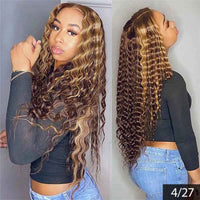 5*5 Transparent HD Lace Wig Highlight Deep Wave Wig Brazilian Virgin Human Hair Wigs