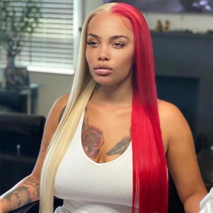 Half 613 Blonde Half Red Hair Bone Straight 5x5/13x4 Lace Human Hair Wigs 180% Density