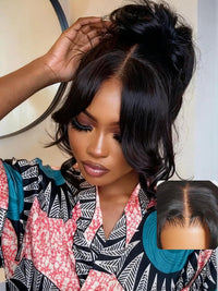 KissLove Pre Styled Flexible Fit Invisi-Drawstring 360 Lace Wig Body Wave High Bun Style Wig with Bangs