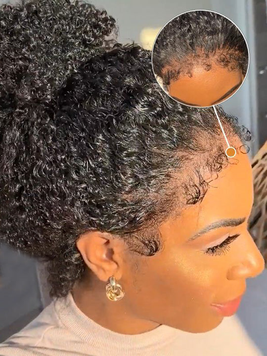 [4C Wig] Bleached Knots Kinky Curly Hair With Kinky Curly Edge Human Hair Lace Frontal Wig