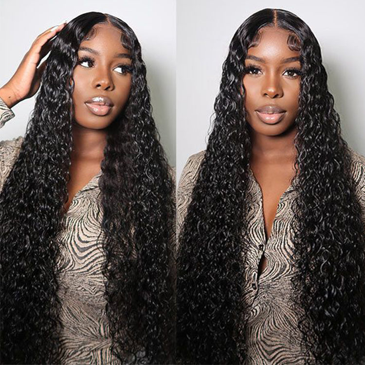 Double Drawn Crimped Hair 5*5 HD Lace Wig Water Wave 14A Brazilian Virgin Human Hair Wigs