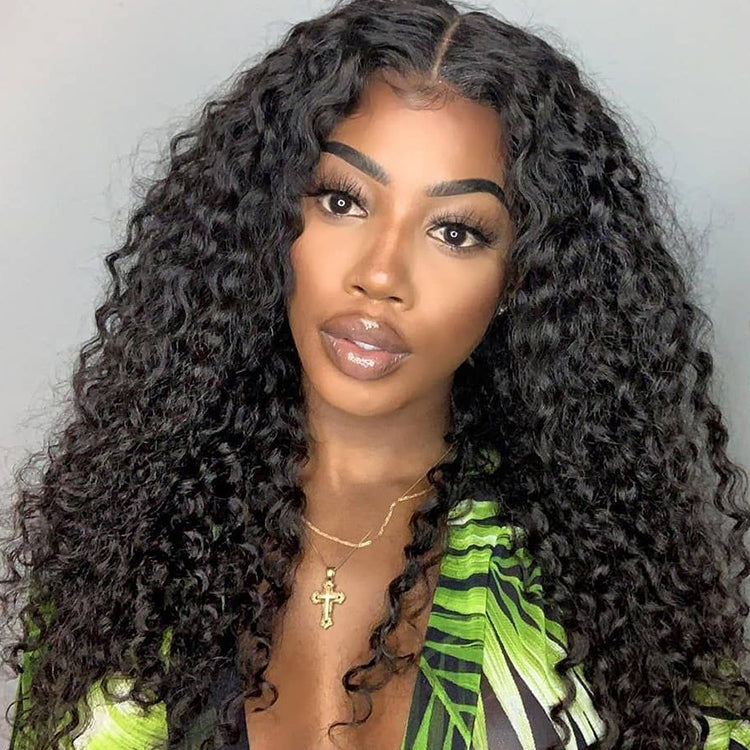 Double Drawn Crimped Hair 5*5 HD Lace Wig Water Wave 14A Brazilian Virgin Human Hair Wigs
