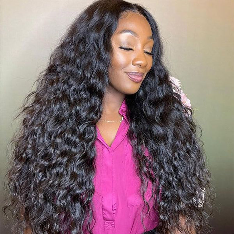 Double Drawn Crimped Hair 5*5 HD Lace Wig Water Wave 14A Brazilian Virgin Human Hair Wigs