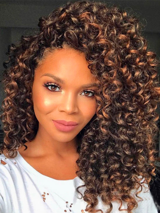 Caramel Highlights Bouncy Loose Wave Bob Wigs Glueless 6x4.5 Pull Go Wig