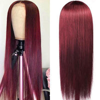 4x4 Transparent Lace Closure Wig Glueless 99j Burgundy Color Straight Human Hair Wigs
