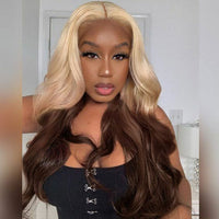 Ombre Blonde Brown Wig 3D Body Wave Honey Blonde On Brown Hair 13x4 HD Lace Front Human Hair Wigs