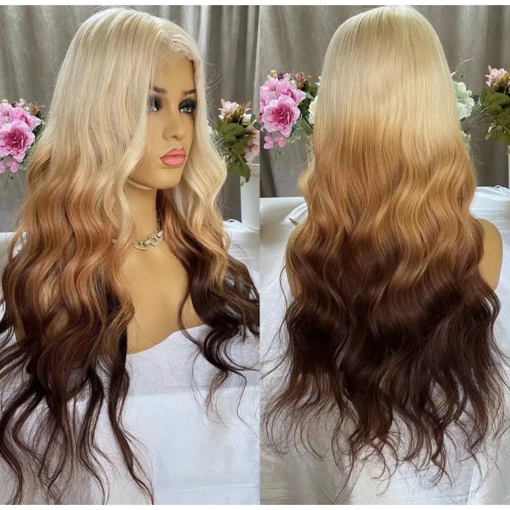 Ombre Blonde Brown Wig 3D Body Wave Honey Blonde On Brown Hair 13x4 HD Lace Front Human Hair Wigs