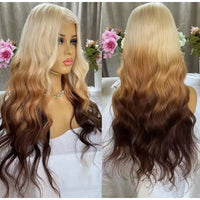 Ombre Blonde Brown Wig 3D Body Wave Honey Blonde On Brown Hair 13x4 HD Lace Front Human Hair Wigs